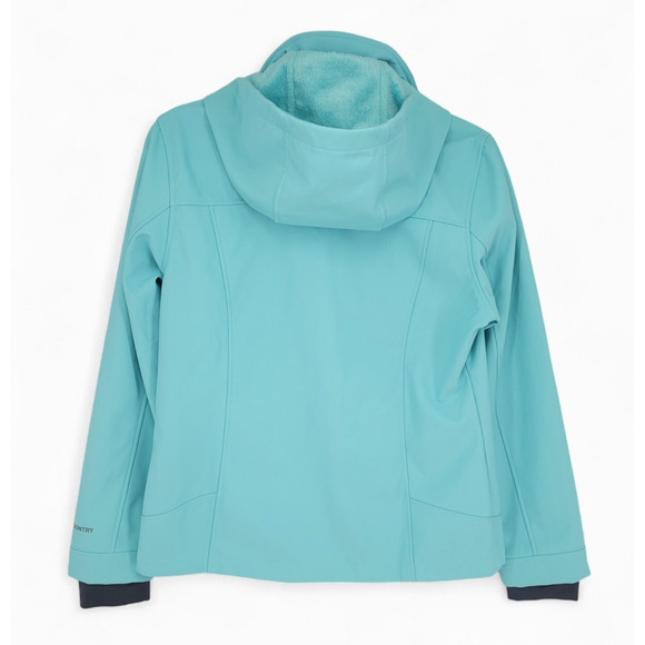 Free Country Women's Petite Medium Softshell Jacket Aqua Hooded Zip Fleece Lined - Picture 3 of 7